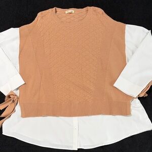 Tan Knit Sweater with White Shirt Combo